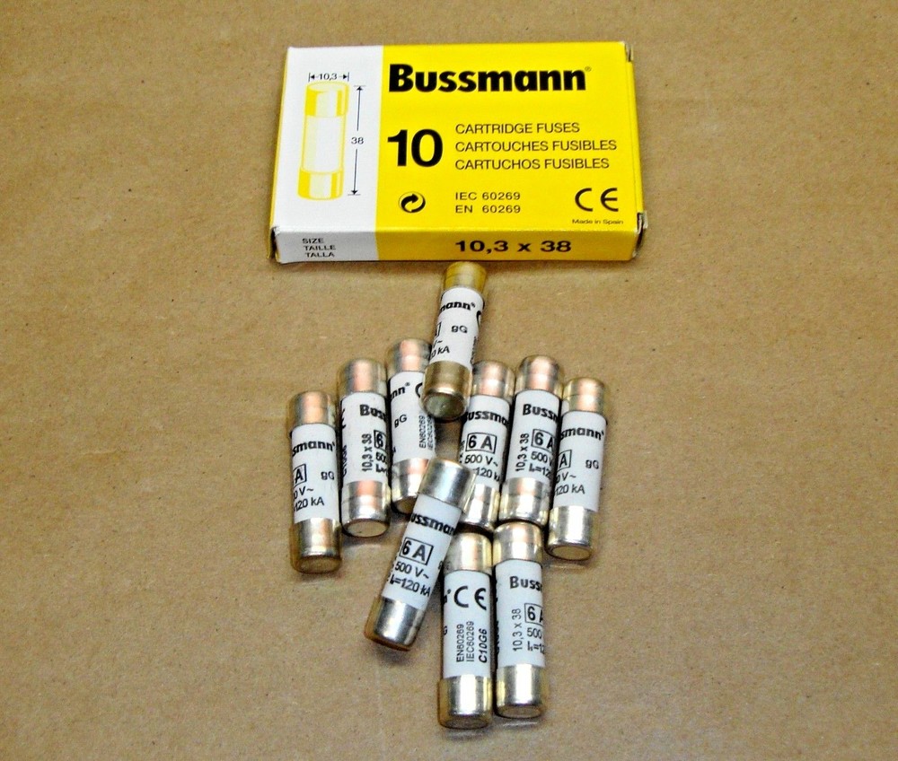 10 NEW Bussmann C10G6 10.3 x 38 mm Cartridge Fuse 6A 6 Amp 500 V AC C10G Buss