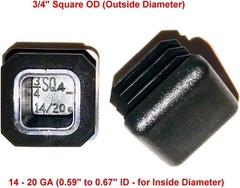 Square 7/8″ & 3/4″ Black Plastic Tubing Plug 14-20G ID 0.71″ to 0.82″ & 0.6 -067