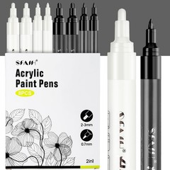 SFAIH Black & White Acrylic Paint Markers 1 Count (Pack of 8), &