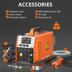 110V 220V 4-in-1 Aluminum MIG Welder Gas/Gasless 250 AMP TIG MMA Welding Machine