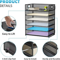 Marbrasse 6 Tier Mesh Desk Organizer Tray with Handle – Black
