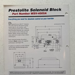 Prestolite Electric Solenoid Block Part No. WSV-4005A Sales Brochure