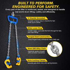 Chain Drum Lifter | 2200 Lbs Vertical Drum Clamp Barrel Lift with Self-Lock H…