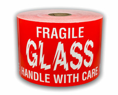 Shipping Labels- 3X5 Fragile Glass 500 labels per roll, 1-12 Rolls