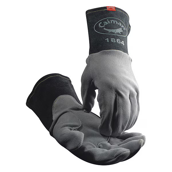 Caiman 1864 Welding Gloves, Gauntlet Cuff, Straight Thumb, Premium Deerskin, S,
