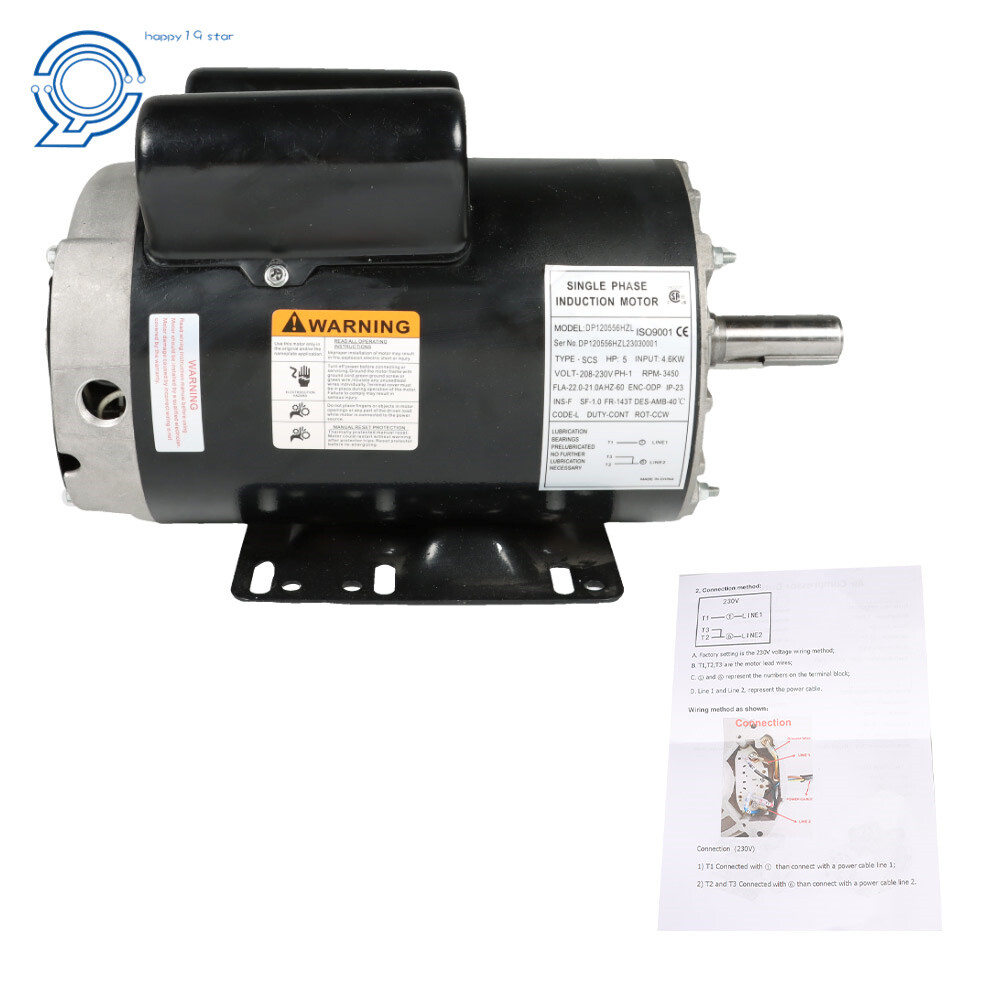 5 HP Compressor Duty Electric Motor 1 Phase 3450 RPM 56Hz Frame 7/8″ Shaft 230V