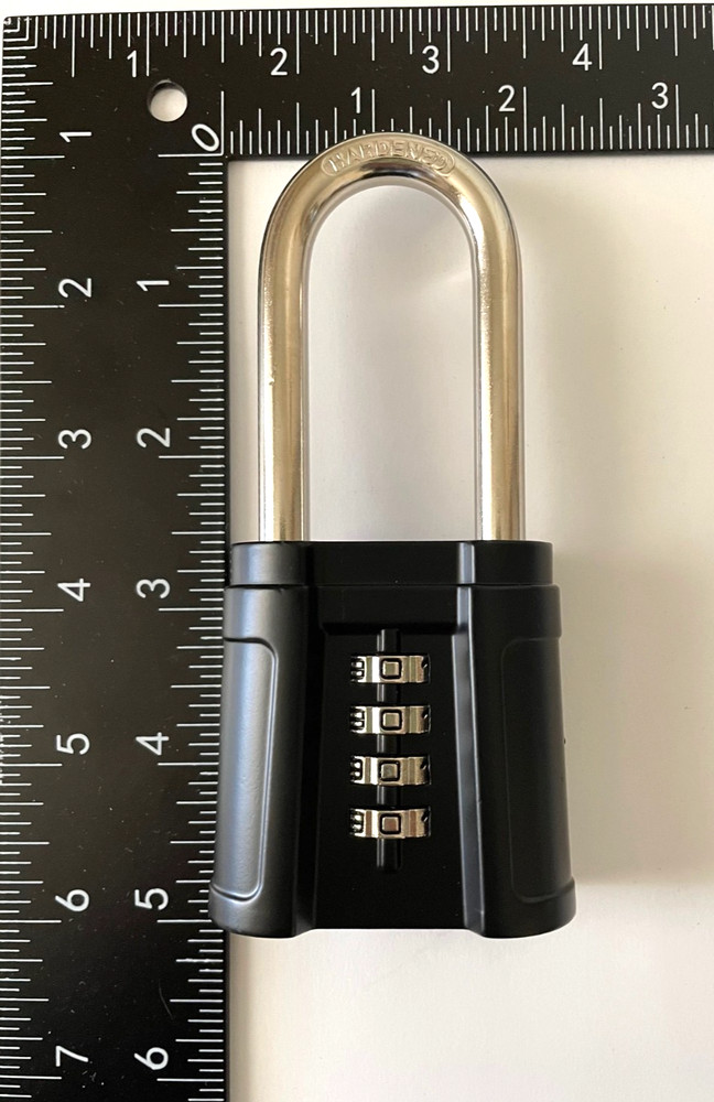 FJM Security SX-874 4-Dial Combination Padlock Long Shackle Black New