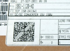 TRACO Power DC/DC Converter TEP 150-2413WI, input 9–36 VDC to 15 VDC, 150W, 10 A