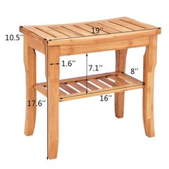 Giantex Bamboo Shower Bench Seat Storage Shelf Shower Spa Chair Seat Bench