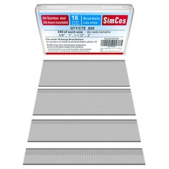 SimCos 18 Gauge 304 Stainless Steel Brad Nails 18 5/8″+1″+1-1/2″+2″ –800pcs