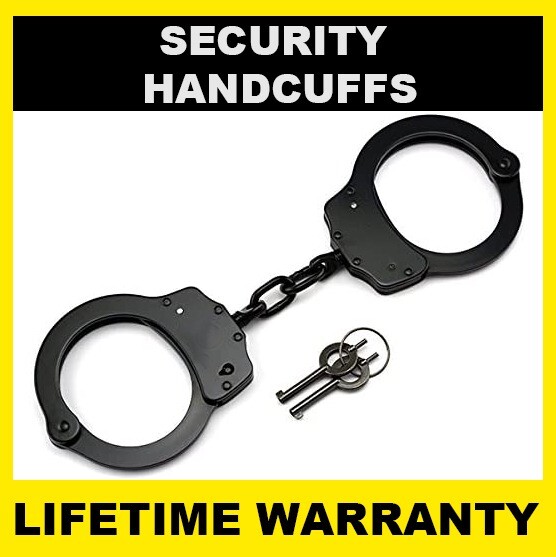 SECURITY Handcuffs Professional Double Lock Heavy Duty Metal Steel – BLACK