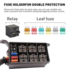 12V Automotive Relay Box, 6 Way Relay Fuse Box 12 AWG Pre-Wired Fuse Circuit Box