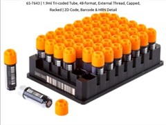 480 UNITS FLUIDX 48-FORMAT TRI-CODED TUBE, 1.9ML EXTERNAL THREAD, FLUIDX 65-7643
