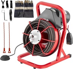 75FT x 1/2 Inch Drain Cleaner Machine Manual Feed with Cutters & Foot Switch Red