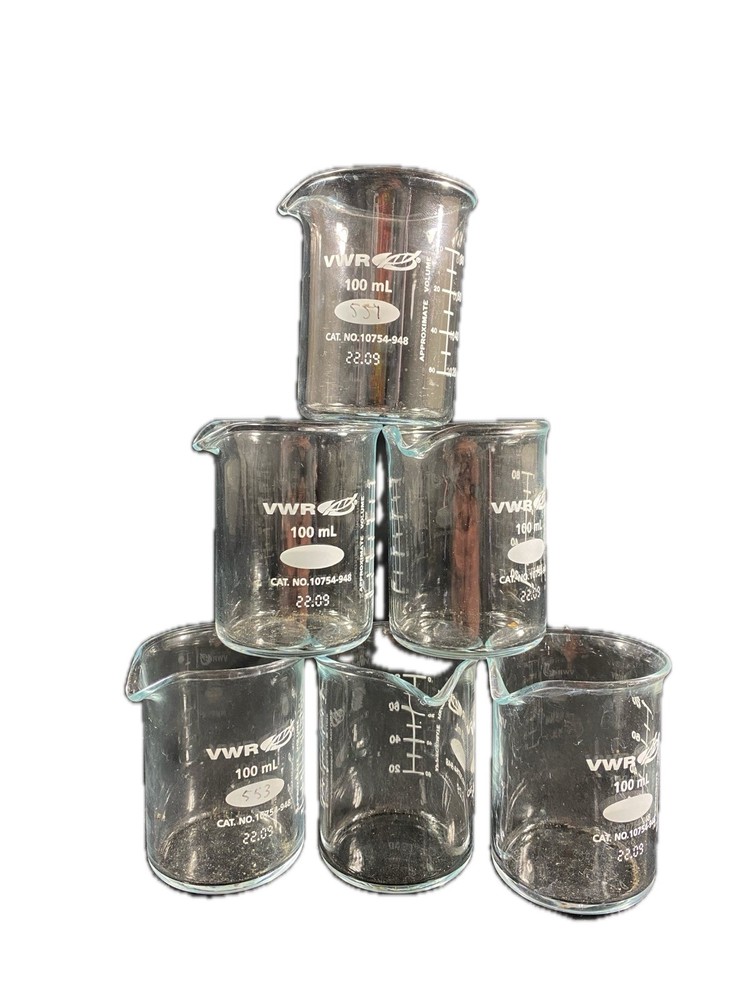 VWR 100mL Low Form Griffin Glass Graduated Beaker Pour Spout 6PK 10754-948