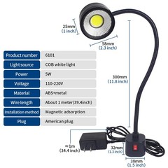 Led Magnetic Work Light 300mm Flexible Gooseneck lamp Magnets Base, 5W, Black