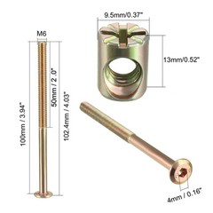 4 Sets M6x100mm Furniture Bolt Nut Set Screw 56.7mm Thread Long with Barrel Nuts