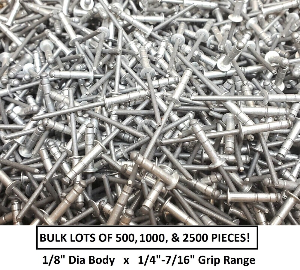 BULK Pop Rivets 1/8″ x 1/4″ to 7/16″ Aluminum Body Steel Mandrel Dome Head Blind
