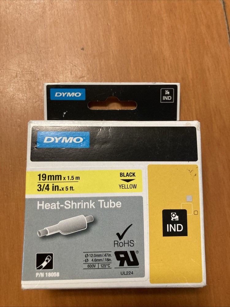 DYMO Rhino Heat Shrink Label Tubes 19 mm x 1.5 m Black Print on Yellow 18058