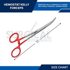 RED – 6 Pcs Kelly Hemostat Forceps 5.5″ Curved Surgical Dental German Grade