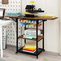 3-Tier Rolling Heat Press Table with Vinyl Holder & Folding Shelf for Crafts