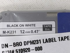 Label Tape M-K231 8m Tape 12mm 0.47 in. Black on White 510920-000 DN-BRO -7 Pack
