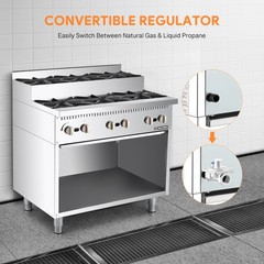 WILPREP 36″ 6-Burner Step-Up Gas Range with Storage Base 26000BTU Burners NG/LPG