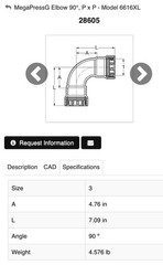 3” VIEGA MegaPressG 28605 90º ELBOW CARBON STEEL PxP Press Gas Pipe Fitting