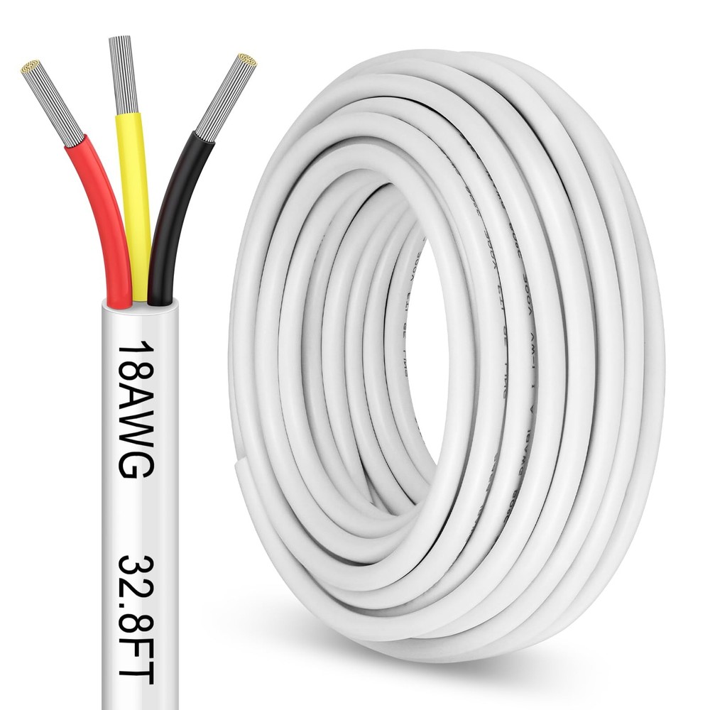 32.8FT 18 Gauge 3 Conductor Electrical Wire,18/3 Stranded Tinned Copper Low V…