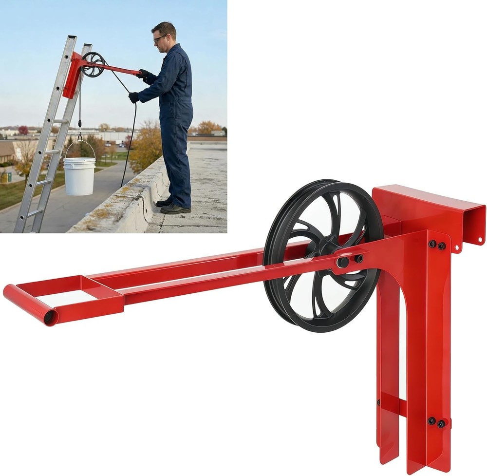Hoisting Wheel w/ Long Handle 500 Lbs Universal Ladder Pulley Attachment Lifting
