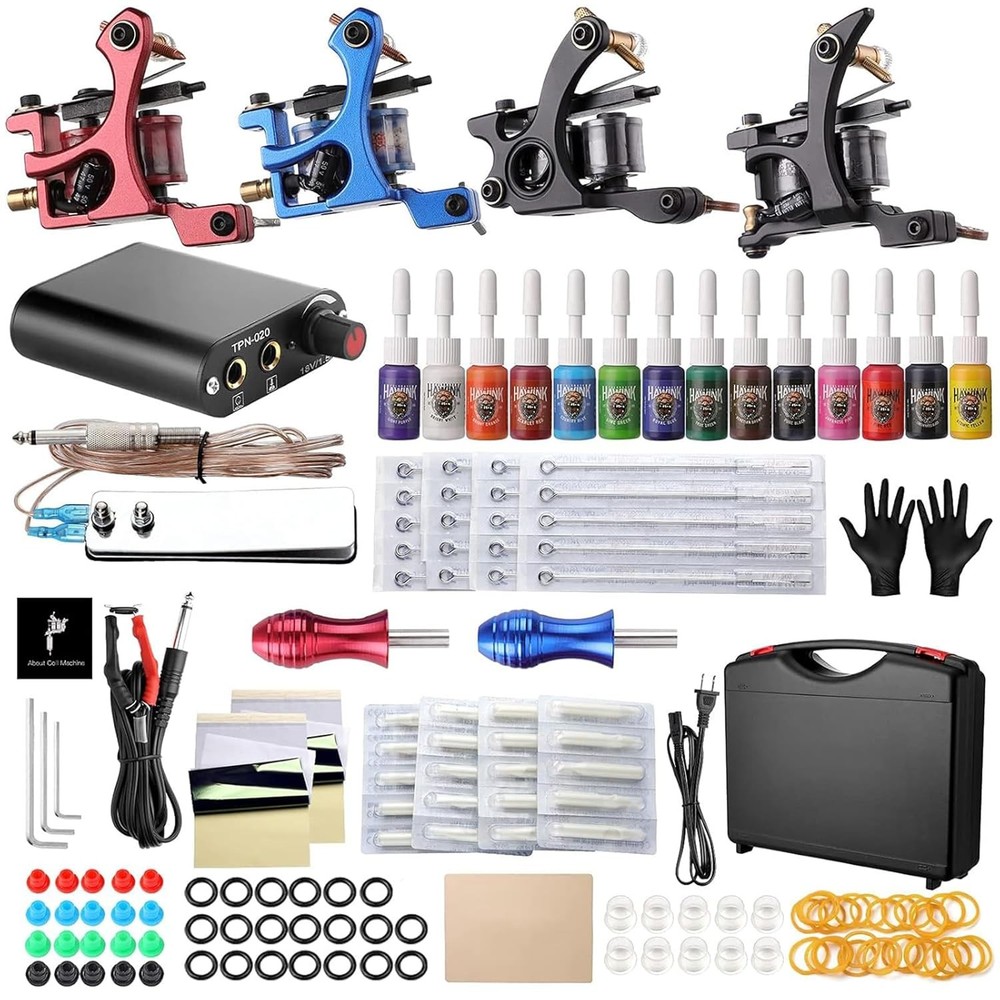 HAWINK Complete Tattoo Kit 4 Standard Machines Power Supply 14 Purple