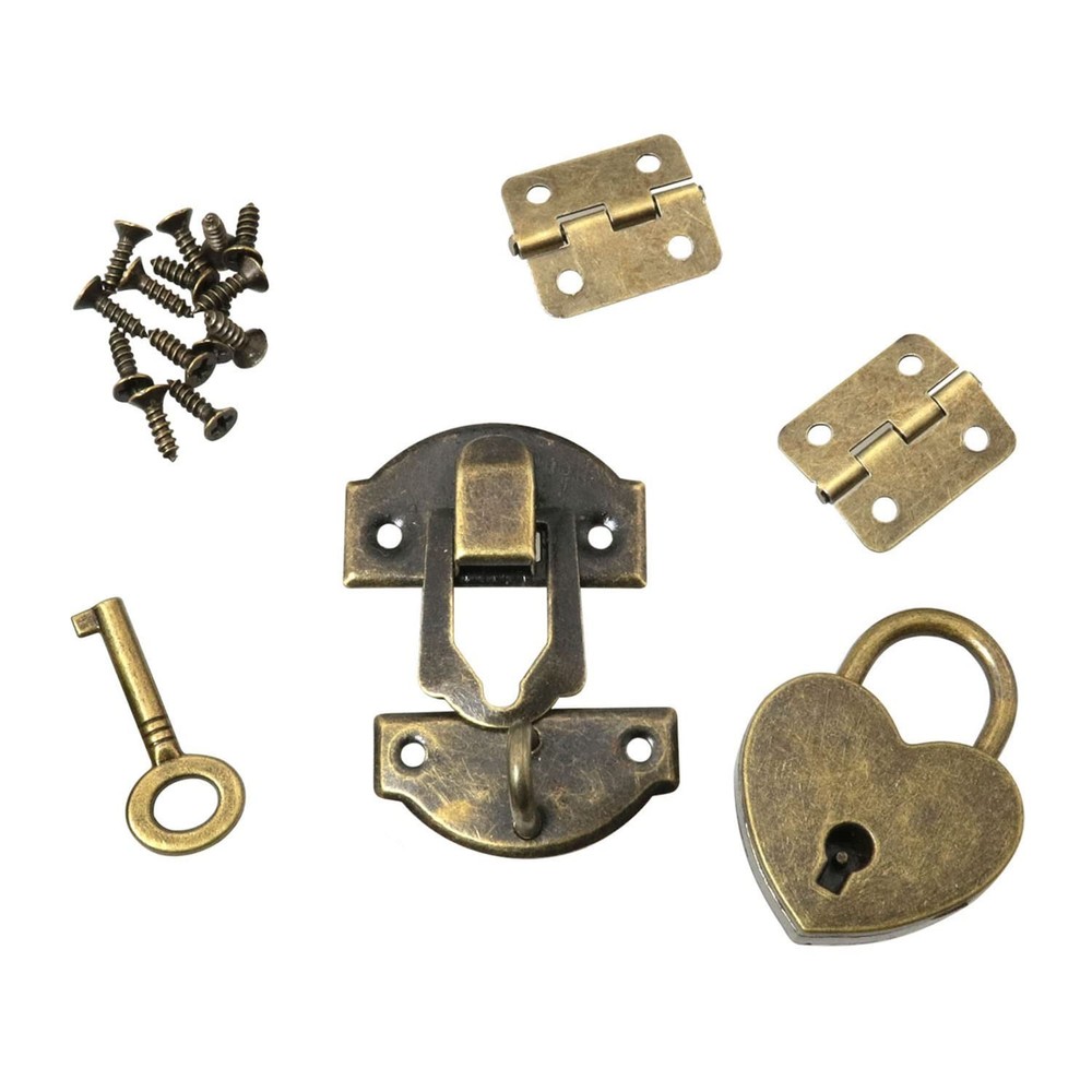 27 x 30mm Hasp Latch and Mini Box Hinges with Screws and Love Locks, Antique …