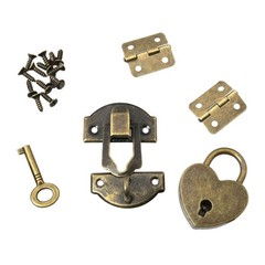 27 x 30mm Hasp Latch and Mini Box Hinges with Screws and Love Locks, Antique …