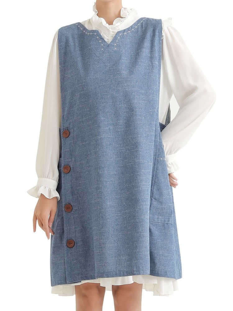 Denim Cotton Apron Sleeveless Big Size Aprons Button with Pocket Kitchen Cook…