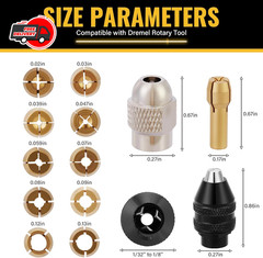 15PCS Keyless Drill Chuck Collet Set 1/32″–1/8″ for Dremel Rotary Tool 4486 Comp