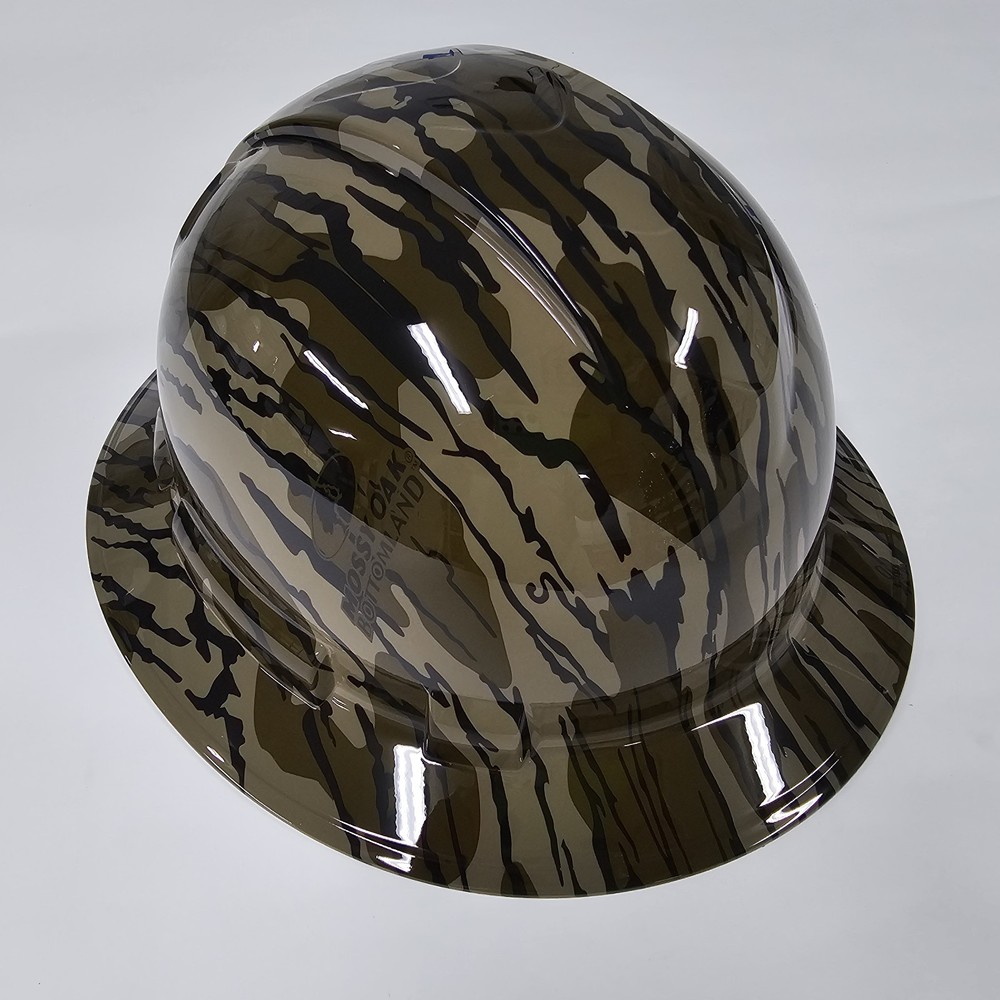 full brim hard hat custom hydro dipped IN MOSSY OAK BOTTOMLAND CAMO OLD SCHOOL