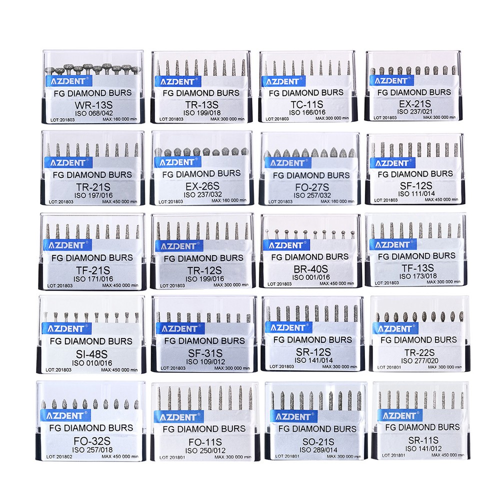 1-100X AZDENT Dental Diamond Burs Set FG Drills Burs for High Speed Handpiece