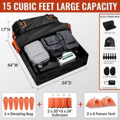15 Cu Ft Waterproof Car Rooftop Cargo Carrier Bag Roof Rackless Mat Straps Lock