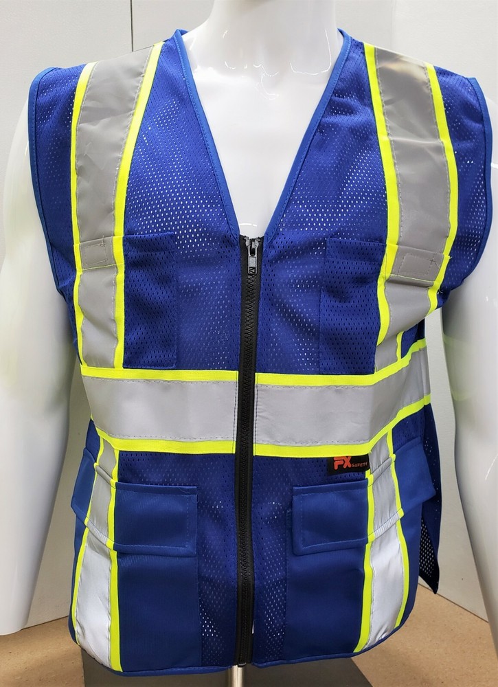 FX Two Tone HI-VIS Blue Safety Vest with 4 Front Pocket Small to 5XL