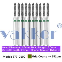 10pc Diamond Bur Shape Bevel Cylinder & Gingival Curetage Fine Medium Coarse