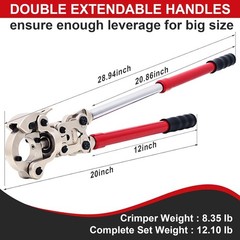 Copper Pipe Crimper Tool Kit 3 Jaws 1/2″ 3/4″ 1″ 360° Head Extendable Handle