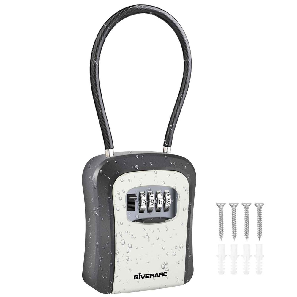 Key Lock Box, 4 Digits Combination Lockbox, Resettable Wall Mount Waterproof …