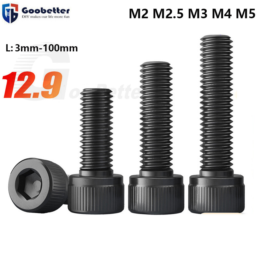 M2 M2.5 M3 M4 M5 Allen Bolt Hex Socket Cap Screws Black Steel 12.9 DIN912 Coarse