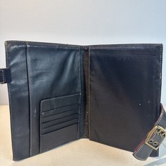 Vtg FRANKLIN COVEY Classic Black Full Grain Leather Planner Cover Brass Buckle