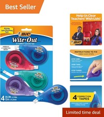 BIC EZ Correct Correction Tape 4-Pack: Quick-Dry, Tear Resistant for School Use