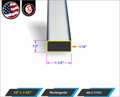 1/2″ x 1-1/2″ Rectangular Tube – Mild Steel – 16 gauge – ERW – 12″ Long (1-ft)
