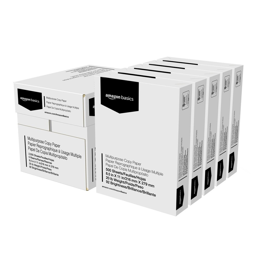 Retailer Basics Multipurpose Copy Printer Paper 20 lb 8.5×11 5 Reams 2500 Sheets