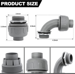 1 Inch Liquid Tight Connector PVC Flexible Conduit Connector, 180 Degree and 90