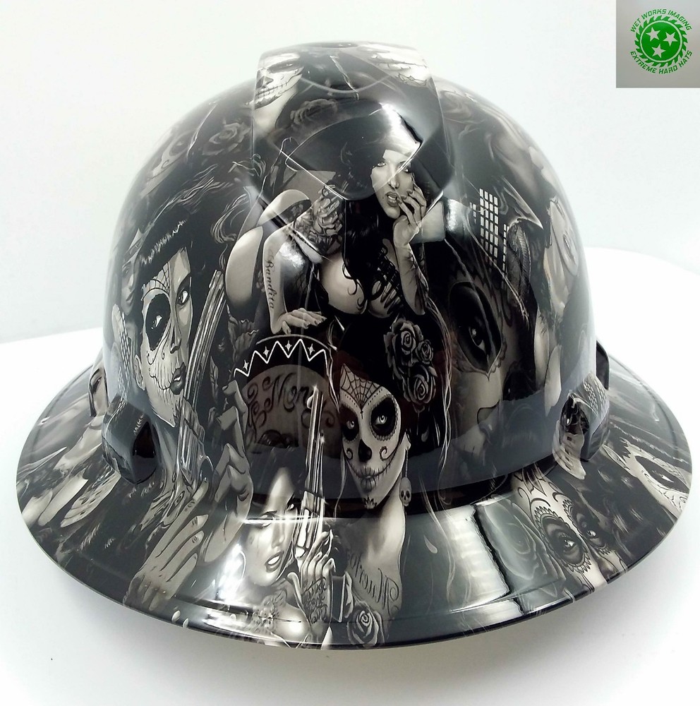 FULL BRIM Hard Hat custom hydro dipped , NEW TATTOO BABES HI DEF NEW