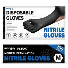 Medguy Black Nitrile Disposable Gloves, 4.5 Mil Powder-Free Latex-Free Food-…